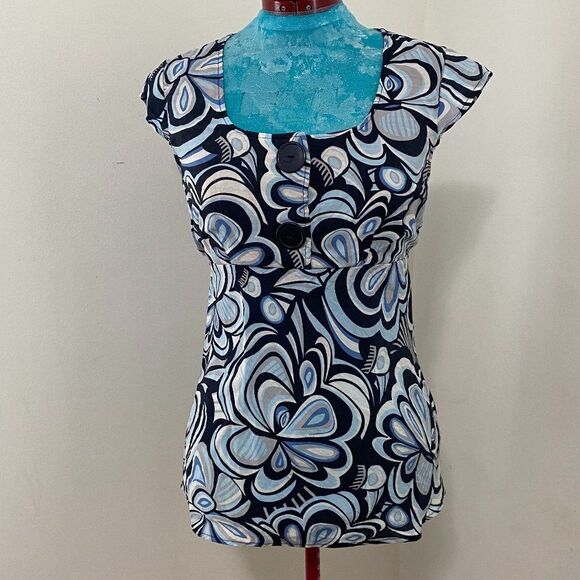 Dress Barn Floral Boho Square Neck Short Sleeve Fitted Womens Top Size S - Picture 1 of 6